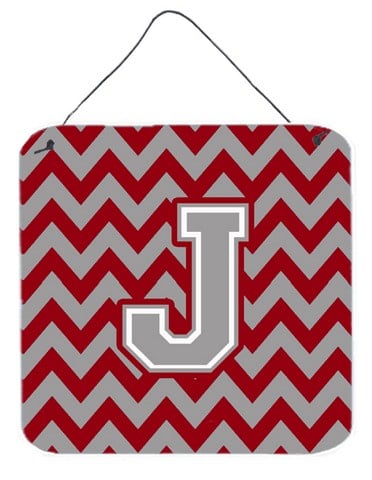 Letter J Chevron Crimson & Grey Wall or Door Hanging Prints