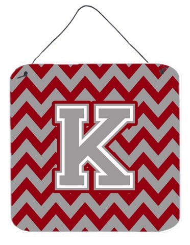 Letter K Chevron Crimson & Grey Wall or Door Hanging Prints