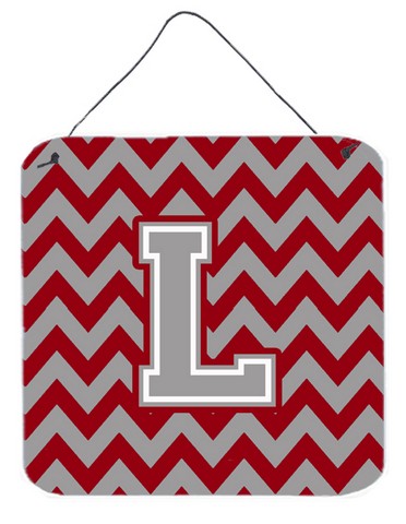 Letter L Chevron Crimson & Grey Wall or Door Hanging Prints