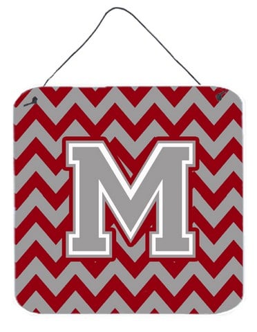 Letter M Chevron Crimson & Grey Wall or Door Hanging Prints