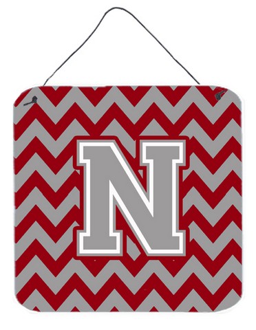 Letter N Chevron Crimson & Grey Wall or Door Hanging Prints