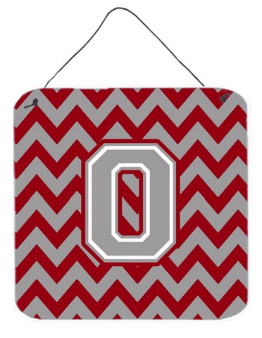 Letter O Chevron Crimson & Grey Wall or Door Hanging Prints