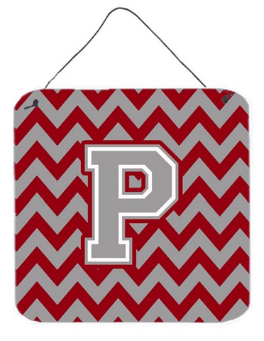 Letter P Chevron Crimson & Grey Wall or Door Hanging Prints