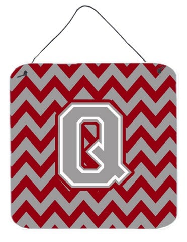 Letter Q Chevron Crimson & Grey Wall or Door Hanging Prints