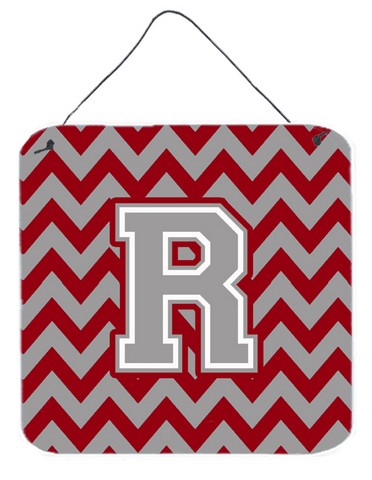 Letter R Chevron Crimson & Grey Wall or Door Hanging Prints