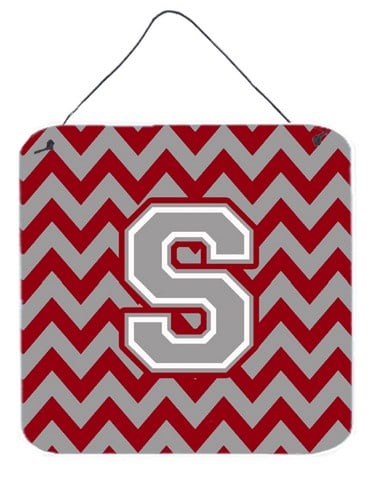 Letter S Chevron Crimson & Grey Wall or Door Hanging Prints