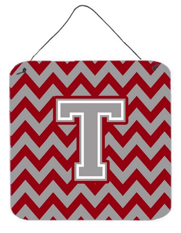 Letter T Chevron Crimson & Grey Wall or Door Hanging Prints