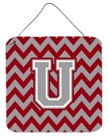 Letter U Chevron Crimson & Grey Wall or Door Hanging Prints