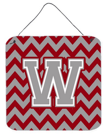 Letter W Chevron Crimson & Grey Wall or Door Hanging Prints