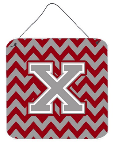 Letter X Chevron Crimson & Grey Wall or Door Hanging Prints