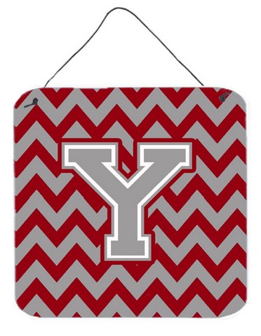Letter Y Chevron Crimson & Grey Wall or Door Hanging Prints