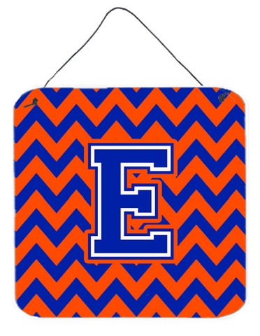 Letter E Chevron Orange & Blue Wall or Door Hanging Prints, 6 x 0.02 x 6 in.