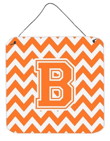 Letter B Chevron Orange & White Wall or Door Hanging Prints