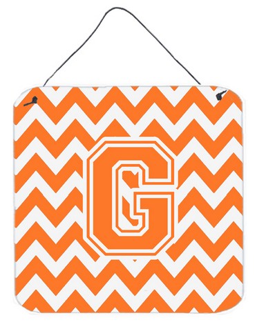 Letter G Chevron Orange & White Wall or Door Hanging Prints