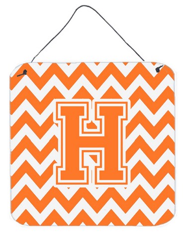 Letter H Chevron Orange & White Wall or Door Hanging Prints