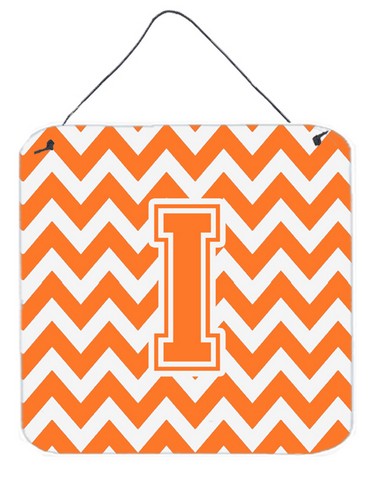 Letter I Chevron Orange & White Wall or Door Hanging Prints