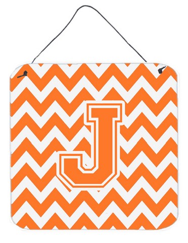 Letter J Chevron Orange & White Wall or Door Hanging Prints