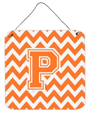 Letter P Chevron Orange & White Wall or Door Hanging Prints