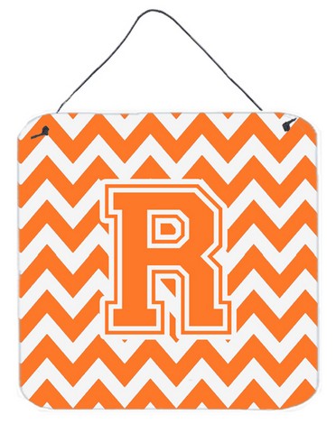 Letter R Chevron Orange & White Wall or Door Hanging Prints