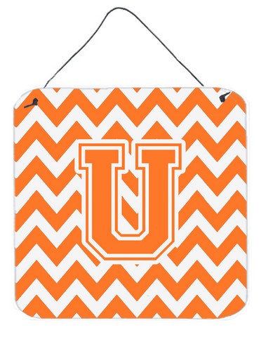 Letter U Chevron Orange & White Wall or Door Hanging Prints