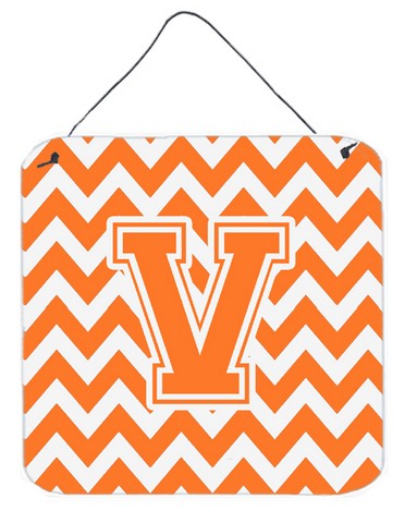 CJ1046-VDS66 Letter V Chevron Orange & White Wall or Door Hanging Prints