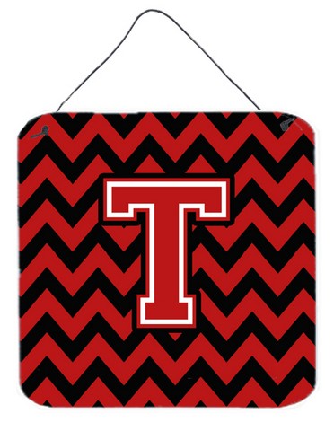 CJ1047-TDS66 Letter T Chevron Black & Red Wall or Door Hanging Prints
