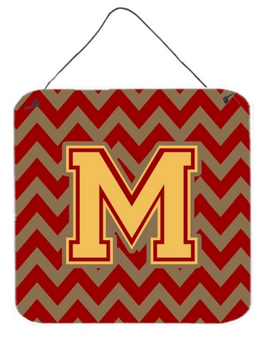 Letter M Chevron Garnet & Gold Wall or Door Hanging Prints