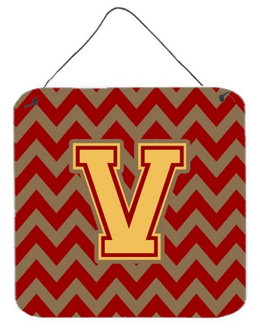 Letter V Chevron Garnet & Gold Wall or Door Hanging Prints
