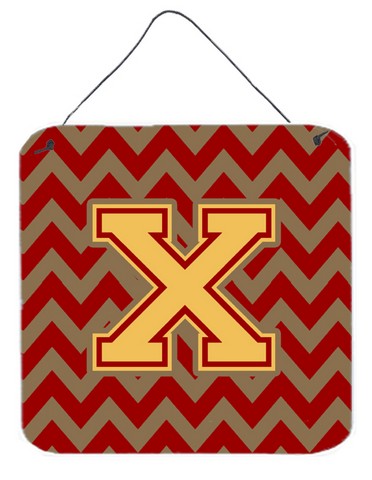 Letter X Chevron Garnet & Gold Wall or Door Hanging Prints