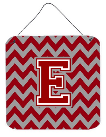 Letter E Chevron Maroon & White Wall or Door Hanging Prints, 6 x 0.02 x 6 in.