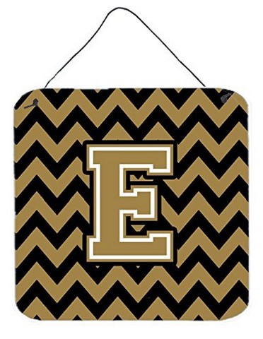 Letter E Chevron Black & Gold Wall or Door Hanging Prints - 6 x 0.02 x 6 in.
