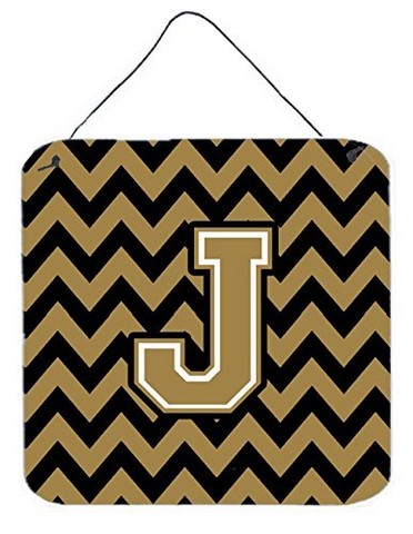 CJ1050-JDS66 Letter J Chevron Black & Gold Wall or Door Hanging Prints, 6 x 0.02 x 6 in.