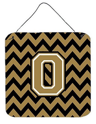 Letter O Chevron Black & Gold Wall or Door Hanging Prints - 6 x 0.02 x 6 in.