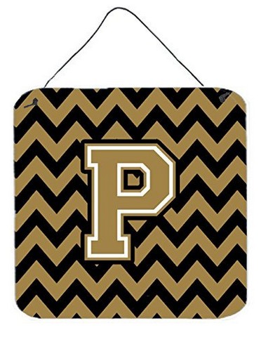 CJ1050-PDS66 Letter P Chevron Black & Gold Wall or Door Hanging Prints, 6 x 0.02 x 6 in.