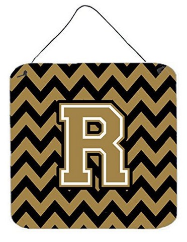 CJ1050-RDS66 Letter R Chevron Black & Gold Wall or Door Hanging Prints, 6 x 0.02 x 6 in.