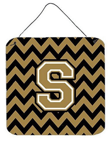 Letter S Chevron Black & Gold Wall or Door Hanging Prints - Black & Gold - 6in. H x 0.02in. W x 6in. L