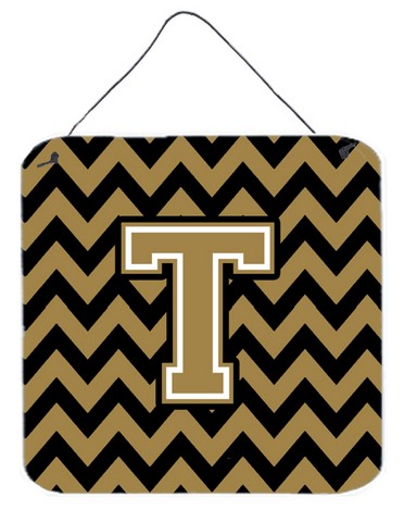 CJ1050-TDS66 Letter T Chevron Black & Gold Wall or Door Hanging Prints, 6 x 0.02 x 6 in.