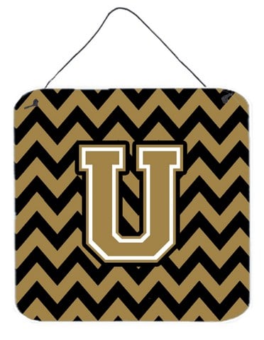 Letter U Chevron Black & Gold Wall or Door Hanging Prints - 6 x 0.02 x 6 in.