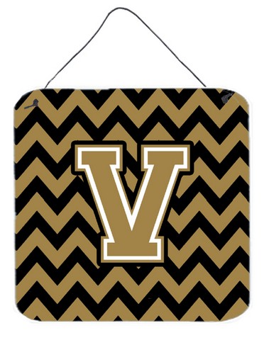 Letter V Chevron Black & Gold Wall or Door Hanging Prints - 6 x 0.02 x 6 in.