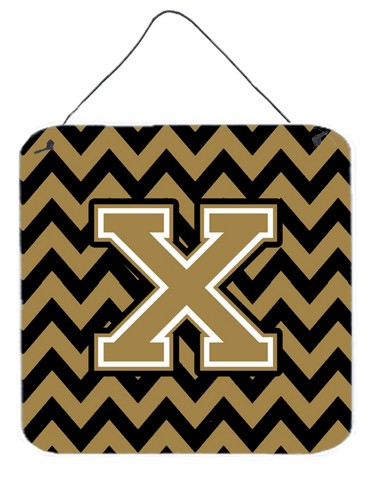 Letter X Chevron Black & Gold Wall or Door Hanging Prints - 6 x 0.02 x 6 in.