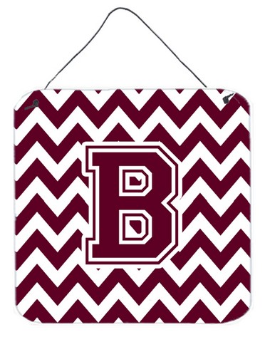 Letter B Chevron Maroon & White Wall or Door Hanging Prints, 6 x 0.02 x 6 in.