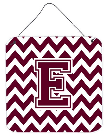 Letter E Chevron Maroon & White Wall or Door Hanging Prints, 6 x 0.02 x 6 in.