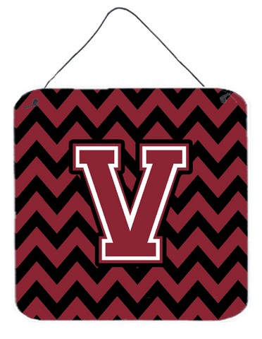 CJ1052-VDS66 Letter V Chevron Garnet & Black Wall or Door Hanging Prints
