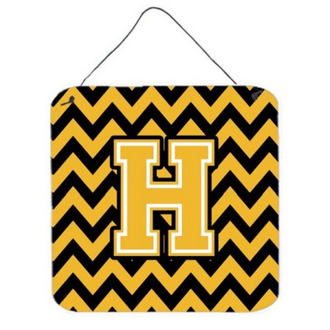CJ1053-HDS66 Letter H Chevron Black & Gold Wall or Door Hanging Prints, 6 x 0.02 x 6 in.