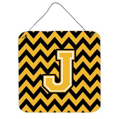 CJ1053-JDS66 Letter J Chevron Black & Gold Wall or Door Hanging Prints, 6 x 0.02 x 6 in.