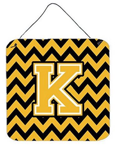 Letter K Chevron Black & Gold Wall or Door Hanging Prints, 6 x 0.02 x 6 in.