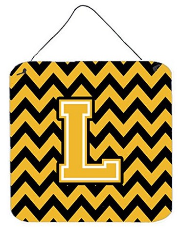 Letter L Chevron Black & Gold Wall or Door Hanging Prints, 6 x 0.02 x 6 in.