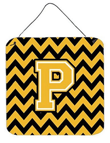 CJ1053-PDS66 Letter P Chevron Black & Gold Wall or Door Hanging Prints, 6 x 0.02 x 6 in.
