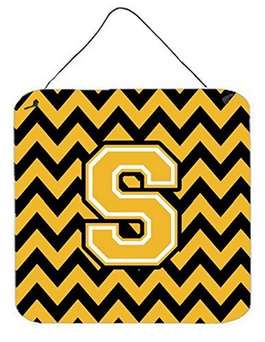 CJ1053-SDS66 Letter S Chevron Black & Gold Wall or Door Hanging Prints, 6 x 0.02 x 6 in.