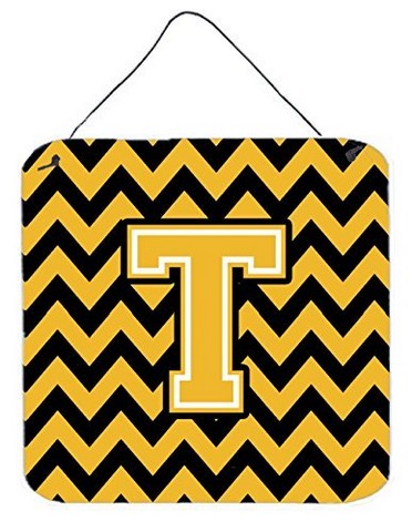 Letter T Chevron Black & Gold Wall or Door Hanging Prints, 6 x 0.02 x 6 in.